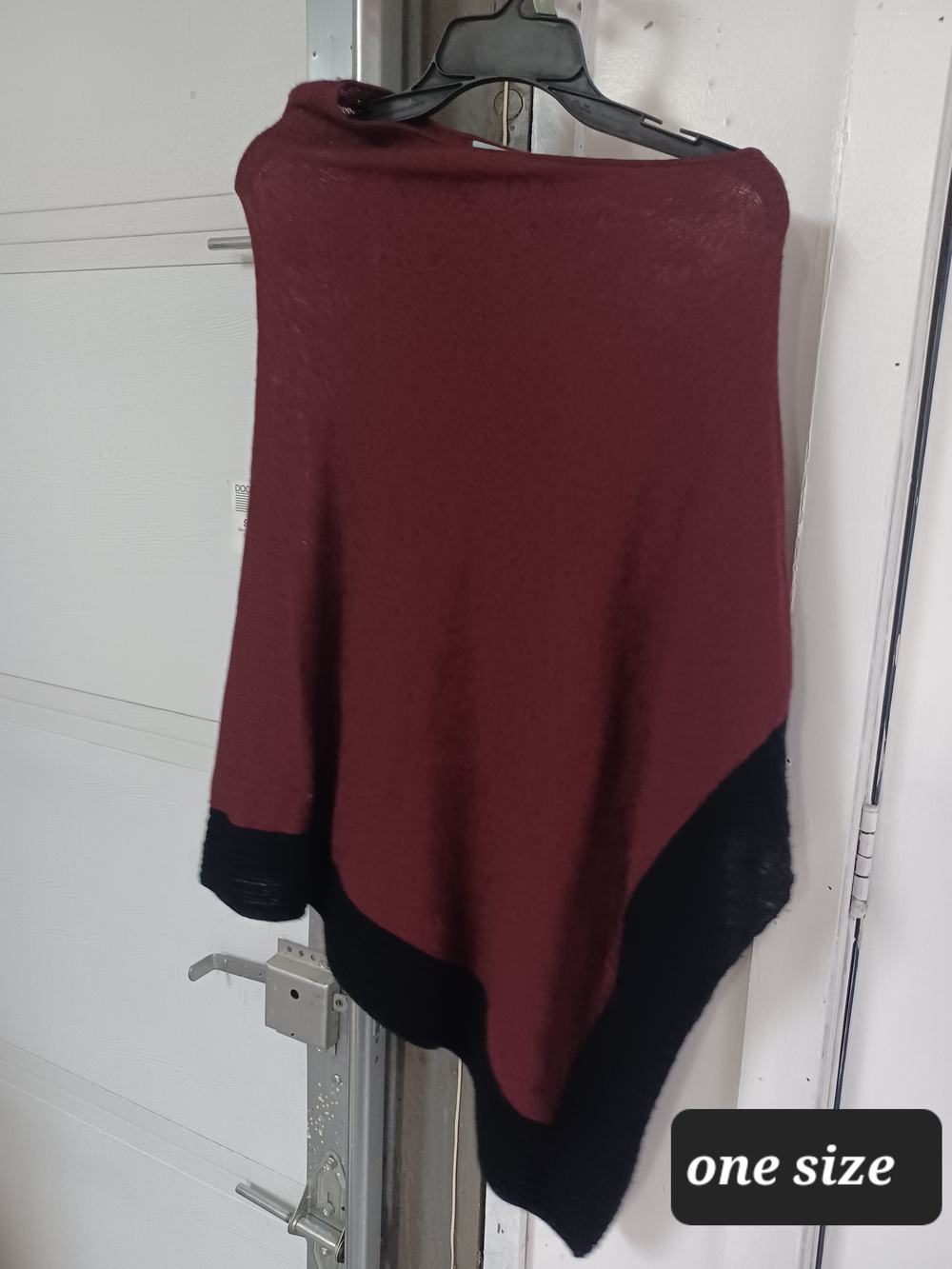 Celeste Burgundy and Black Hem Knit Poncho